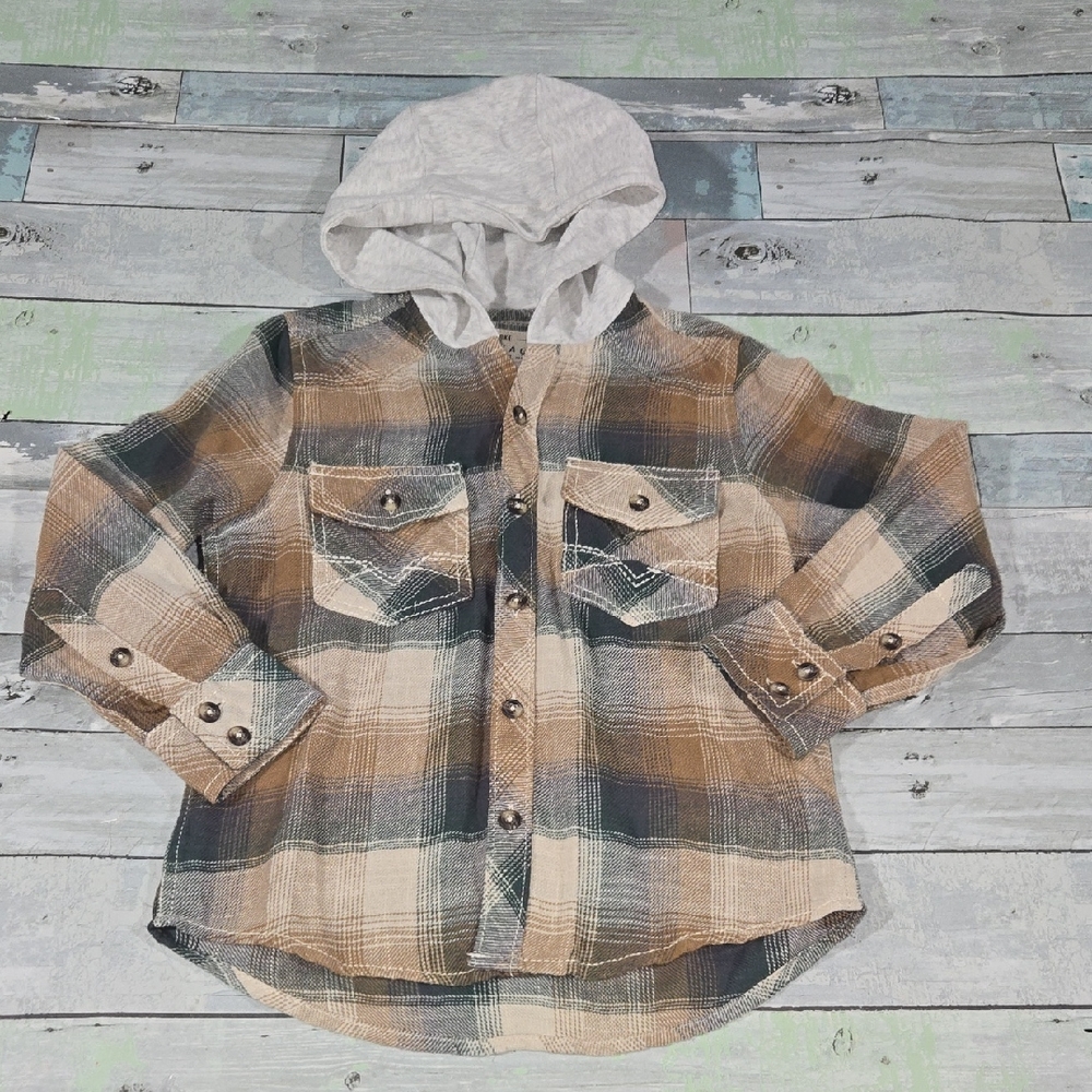 Plaid Hooded BKE Vintage Kids Long Sleeve Button Down Shirt Sz XS 6